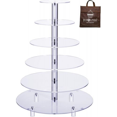  Jusalpha Large 6-Tier Acrylic Glass Round Wedding Cake Stand- Cupcake Stand Tower/Dessert Stand- Pastry Serving Platter- Food Display Stand (Large With Rod Feet) (6RF)