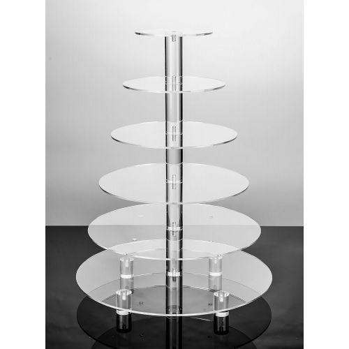  Jusalpha Large 6-Tier Acrylic Glass Round Wedding Cake Stand- Cupcake Stand Tower/Dessert Stand- Pastry Serving Platter- Food Display Stand (Large With Rod Feet) (6RF)