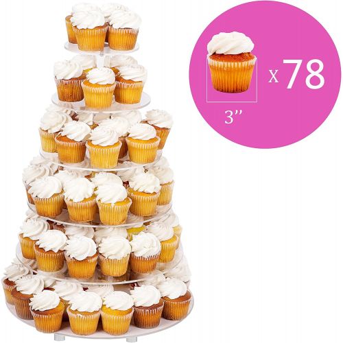  Jusalpha Large 6-Tier Acrylic Glass Round Wedding Cake Stand- Cupcake Stand Tower/Dessert Stand- Pastry Serving Platter- Food Display Stand (Large With Rod Feet) (6RF)