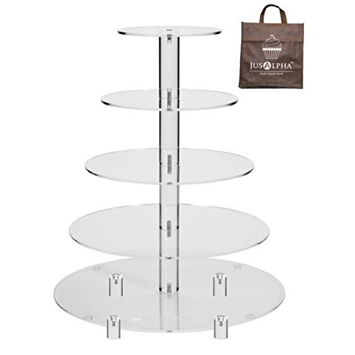  Jusalpha Large 5-Tier Acrylic Round Wedding Cake Stand/Cupcake Stand Tower/Dessert Stand/Pastry Serving Platter/Food Display Stand (5RF)