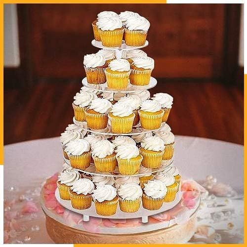  Jusalpha Large 5-Tier Acrylic Round Wedding Cake Stand/Cupcake Stand Tower/Dessert Stand/Pastry Serving Platter/Food Display Stand (5RF)