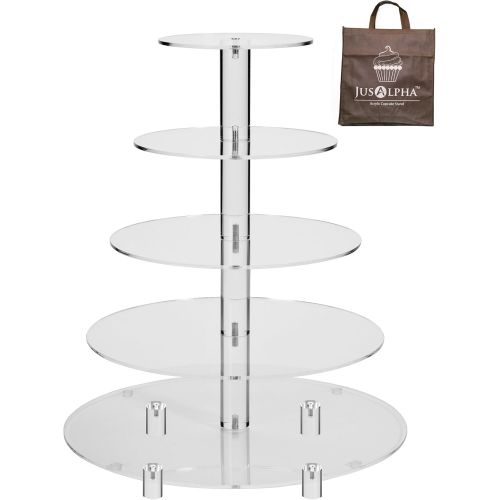  Jusalpha Large 5-Tier Acrylic Round Wedding Cake Stand/Cupcake Stand Tower/Dessert Stand/Pastry Serving Platter/Food Display Stand (5RF)
