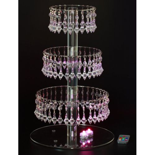  Jusalpha Pre-Installed Crystal Beads- 4 Tier Acrylic Cupcake Tower Stand with Hanging Crystal Bead-wedding Party Cake Tower (4 tier With Feet+LED Light)