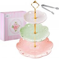 Jusalpha 3-tier Ceramic Cake Stand-Dessert Stand-Cupcake Stand-Tea Party Serving Platter, Comes In a Gift Box- Free Sugar Tong,3 Color (Silver)
