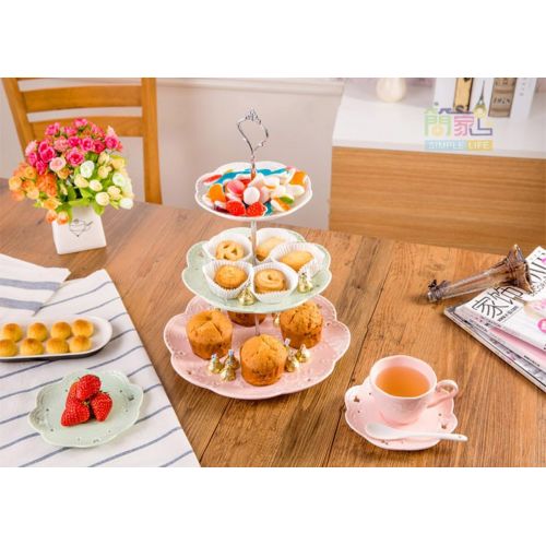  Jusalpha 3-tier Ceramic Cake Stand-Dessert Stand-Cupcake Stand-Tea Party Serving Platter, Comes In a Gift Box- Free Sugar Tong,3 Color (Silver)