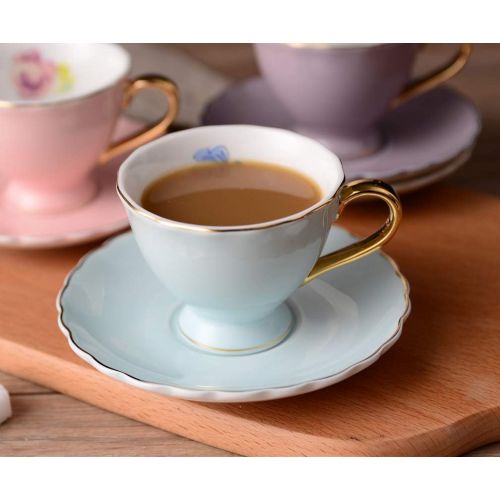  Jusalpha Fine China Coffee Bar Espresso small Cups and Saucers Set of 6 (FD-TCS02 blue (6), 3oz)