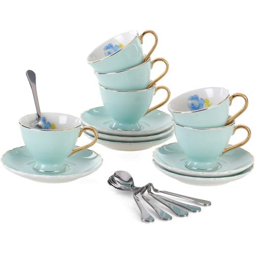  Jusalpha Fine China Coffee Bar Espresso small Cups and Saucers Set of 6 (FD-TCS02 blue (6), 3oz)