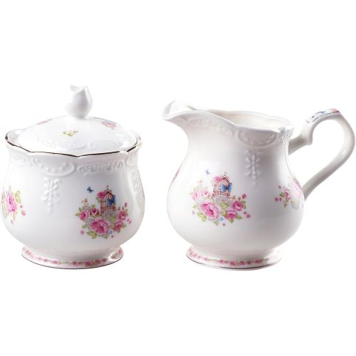  Jusalpha Fine china vintage rose teapot and creamer set (Teapot and creamer set)