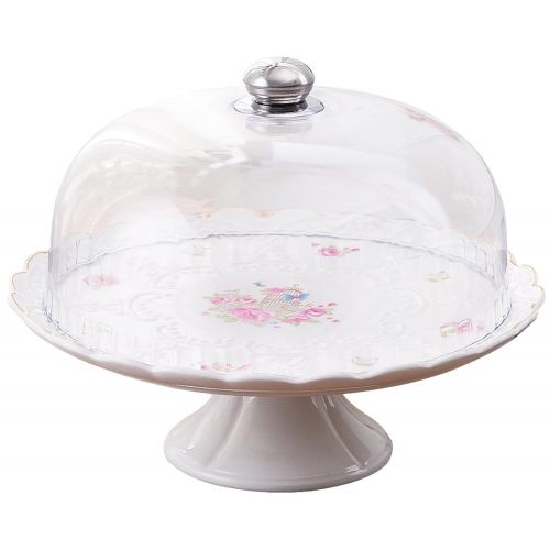  Jusalpha 12-Inches Rose Series Ceramic Decorative Cake Stand-Cupcake Stand With Lid, CS05