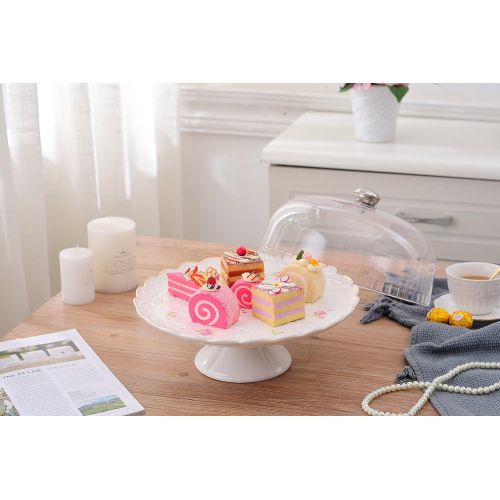  Jusalpha 12-Inches Rose Series Ceramic Decorative Cake Stand-Cupcake Stand With Lid, CS05