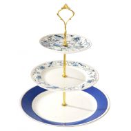 Jusalpha 3-tier PorcelainCake Stand/Cupcake Stand Tower/Dessert Stand/Pastry Serving Platter/Food Display Stand (Blue 02)