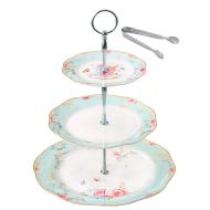 Jusalpha Light Blue 3-tier Ceramic Cake Stand- Cupcake Stand- Tea Party Pastry Serving platter in Gift Box FD-QD3T