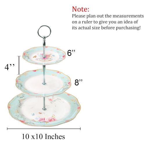  Jusalpha Light Blue 3-tier Ceramic Cake Stand- Cupcake Stand- Tea Party Pastry Serving platter in Gift Box FD-QD3T