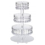Jusalpha Pre-Installed Crystal Beads- 4 Tier Acrylic Cupcake Tower Stand with Hanging Crystal Bead-wedding Party Cake Tower (4 Tier With Feet)