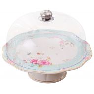 Jusalpha Blue Vintage English Style Ceramic Decorative Cake Stand-Cupcake Stand with Dome, FDCS04