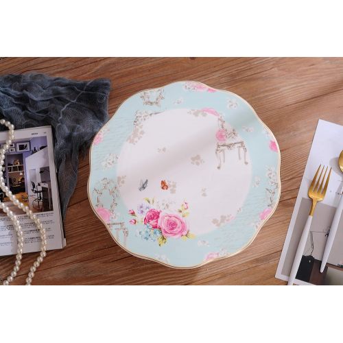  Jusalpha Blue Vintage English Style Ceramic Decorative Cake Stand-Cupcake Stand with Dome, FDCS04