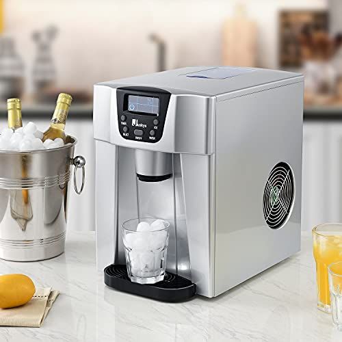  [아마존베스트]Juskys Ice Cube Maker PIM200L with Direct Dispenser and Cold Water Dispenser - 2 Ice Cube Sizes & Timer Function - Electric Ice Cube Maker