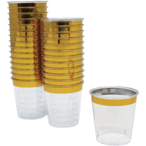  [아마존베스트]Just Artifacts 1oz Plastic Shot Glasses 120pcs Metallic Gold Rim