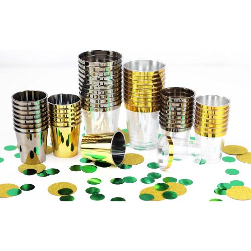  [아마존베스트]Just Artifacts 1oz Plastic Shot Glasses 120pcs Metallic Gold Rim