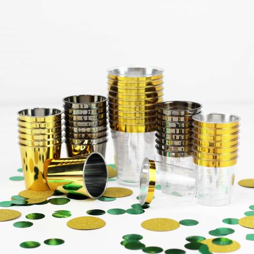  [아마존베스트]Just Artifacts 1oz Plastic Shot Glasses 120pcs Metallic Gold Rim