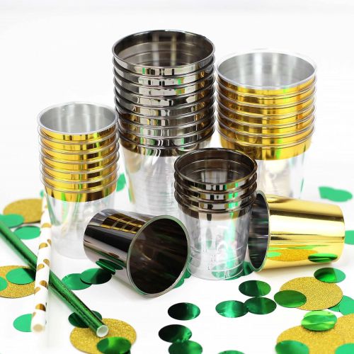  [아마존베스트]Just Artifacts 1oz Plastic Shot Glasses 120pcs Metallic Gold Rim