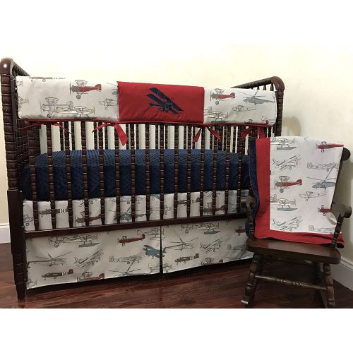  Just Baby Designs Inc Nursery Bedding, 1-5 Piece Bumperless Baby Crib Bedding Set Talbot, Baby Boy Bedding, Crib Rail Cover, Airplane Baby Bedding - Choose Your Pieces