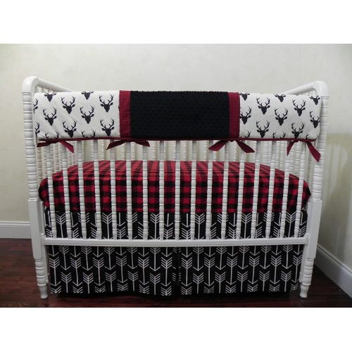  Just Baby Designs Inc Nursery Bedding,1 - 5 piece Bumperless Baby Crib Bedding Set Adrian - Deer Crib Bedding with Black Arrows and Red & Black Buffalo Plaid, Crib Rail Guard Cover - Choose Your Pieces