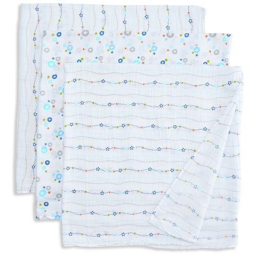  Just Born 3-Pack Muslin Blankets, Navy