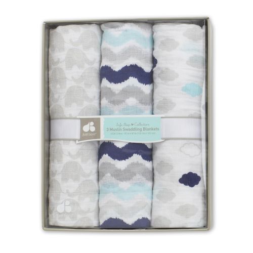  Just Born 3-Pack Muslin Blankets, Navy