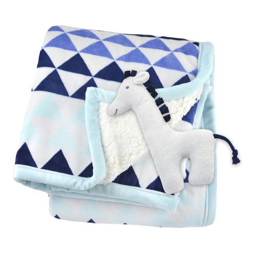  Just Born 2-Ply Suede Plush Blanket with Rattle, Blue, One Size