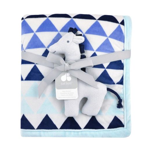  Just Born 2-Ply Suede Plush Blanket with Rattle, Blue, One Size