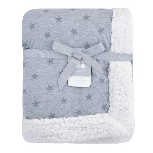  Just Born 2-Ply Plush Blanket, Grey Stars, One Size