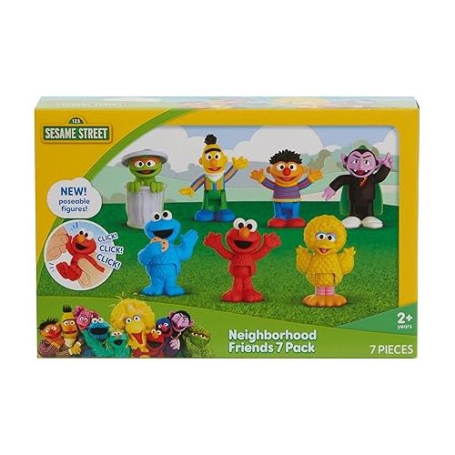  Sesame Street Neighborhood Friends, 7-piece Poseable Figurines, Kids Toys for Ages 2 Up by Just Play