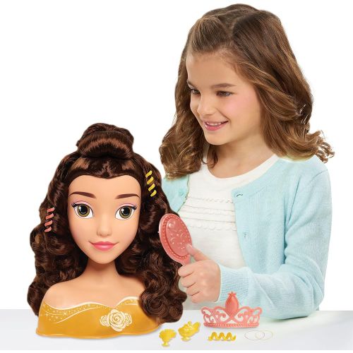 Disney Princess Belle Styling Head, Brown Hair, 10 Piece Pretend Play Set, Beauty and the Beast, by Just Play