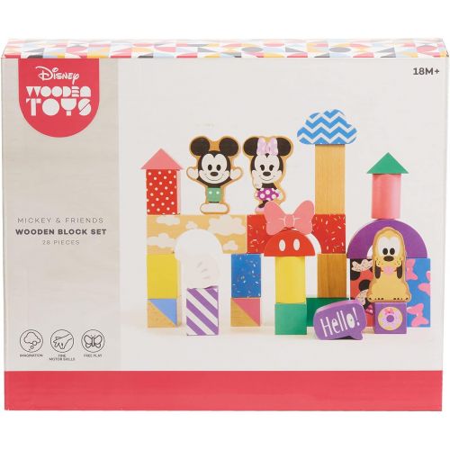  Disney Wooden Toys Mickey Mouse & Friends Block Set, 28 Piece Set Includes Mickey Mouse, Minnie Mouse, and Pluto Block Figures, Amazon Exclusive, by Just Play