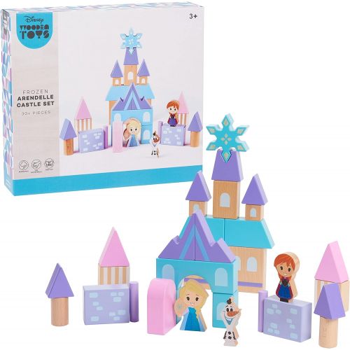  Disney Wooden Toys Frozen Arendelle Castle Block Set, 30+ Pieces Include Elsa, Anna, and Olaf Block Figures, Amazon Exclusive, by Just Play