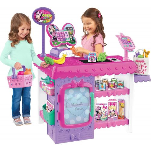  Just Play Disney Junior Minnie Mouse Marvelous Market, Pretend Play Cash Register with Realistic Sounds, 45 Play Food Pieces and Accessories