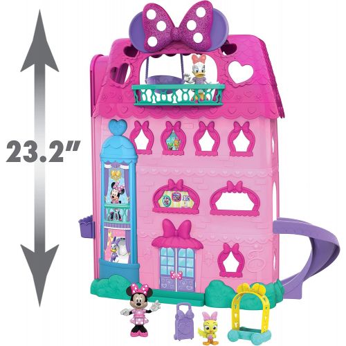 디즈니 Just Play Minnie Mouse Bow-Tel Hotel, 2-Sided Playset with Lights, Sounds, and Elevator, 20 Pieces, Includes Minnie Mouse, Daisy Duck, and Snowpuff Figures