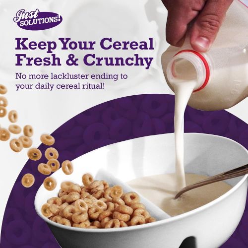  [아마존베스트]Just Solutions! 2 Pack - Just Crunch Anti-Soggy Cereal Bowl - Keeps Cereal Fresh & Crunchy | BPA Free | Microwave Safe | Ice Cream & Topping, Yogurt & Berries, Fries & Ketchup and More  White