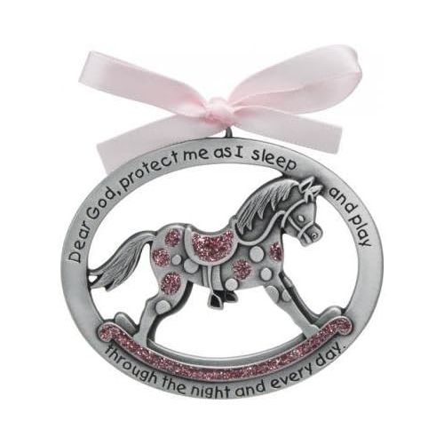  [아마존베스트]Just4fun Sweet ROCKING HORSE Crib Medal for Baby GIRL with PRAYER Verse PEWTER Finish - CHRISTENING/SHOWER GIFT - Baptism KEEPSAKE w/PINK RIBBON - INFANT - Newborn (Original Version)