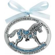 [아마존베스트]Just4fun Sweet ROCKING HORSE Crib Medal for Baby BOY with PRAYER Verse PEWTER Finish - CHRISTENING SHOWER GIFT - Baptism KEEPSAKE w/ BLUE RIBBON - INFANT - Newborn