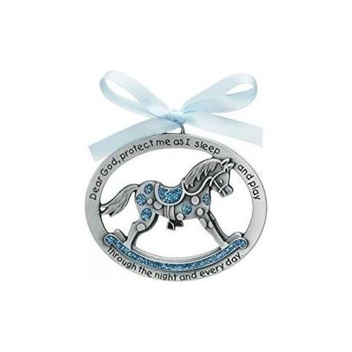  [아마존베스트]Just4fun Sweet ROCKING HORSE Crib Medal for Baby BOY with PRAYER Verse PEWTER Finish - CHRISTENING SHOWER GIFT - Baptism KEEPSAKE w/ BLUE RIBBON - INFANT - Newborn