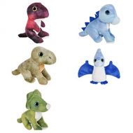 Just4fun Five (5) Adorable Mini Dinosaur 5 Plush - T-REX Stegosaurus Brontosaurus Triceratops Pteranodon Prehistoric Toys Beanie Stuffed Animals Stocking Stuffers Gifts