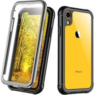 [아마존베스트]Justcool Compatible with iPhone XR Case, Built-in Screen Protector Heavy Duty Full Body Shockproof Case (Black/Clear)