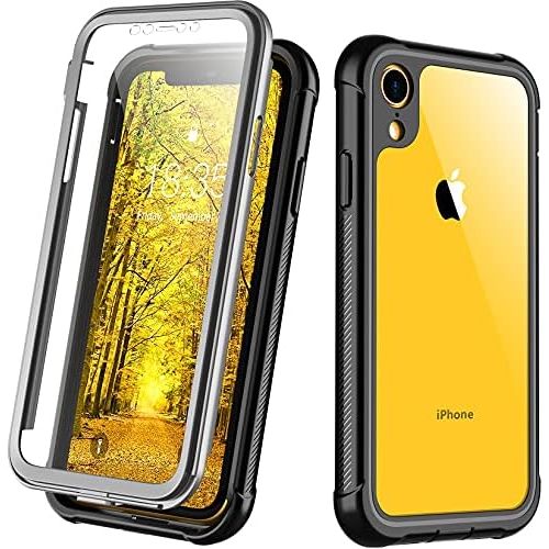  [아마존베스트]Justcool Compatible with iPhone XR Case, Built-in Screen Protector Heavy Duty Full Body Shockproof Case (Black/Clear)