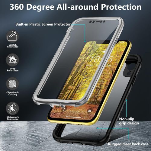  [아마존베스트]Justcool Compatible with iPhone XR Case, Built-in Screen Protector Heavy Duty Full Body Shockproof Case (Black/Clear)