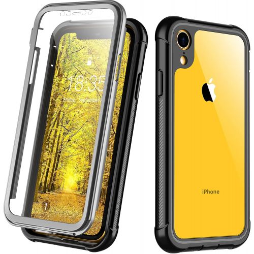  [아마존베스트]Justcool Compatible with iPhone XR Case, Built-in Screen Protector Heavy Duty Full Body Shockproof Case (Black/Clear)