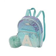 Justice Girls Ombre Sequin Initial Mini Backpack Pom Pom Blue/Green (B)