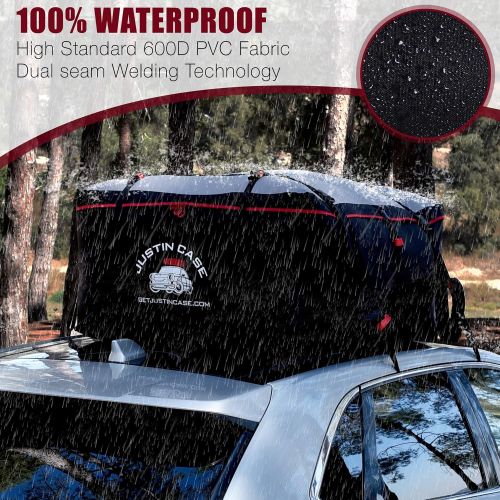  Justin Case Roof Bag - Car Top Carrier - 19 Cubic Feet  Heavy Duty, Waterproof Rooftop Cargo Carrier Bag for Extra Car Roof Storage  Roof Bag Straps & Hooks Included, Works Without Roof Rack