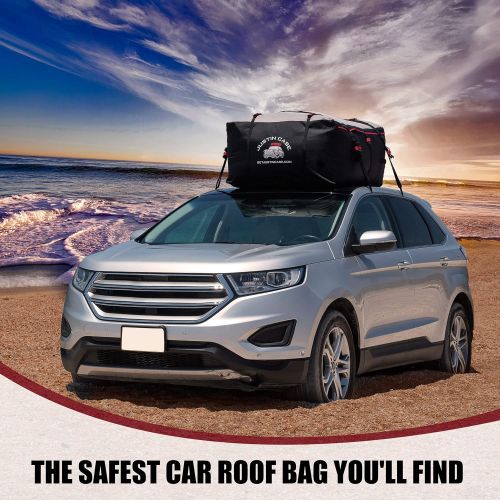  Justin Case Roof Bag - Car Top Carrier - 19 Cubic Feet  Heavy Duty, Waterproof Rooftop Cargo Carrier Bag for Extra Car Roof Storage  Roof Bag Straps & Hooks Included, Works Without Roof Rack